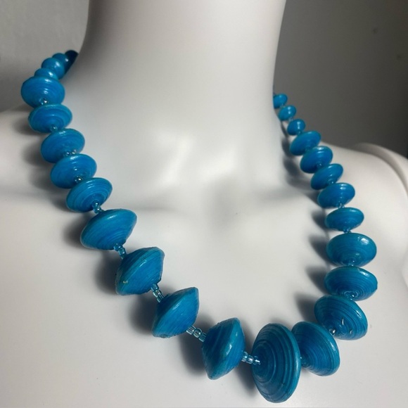 bead forlife Jewelry - Blue Water Paper Bead Necklace Bead For Life Uganda 20”